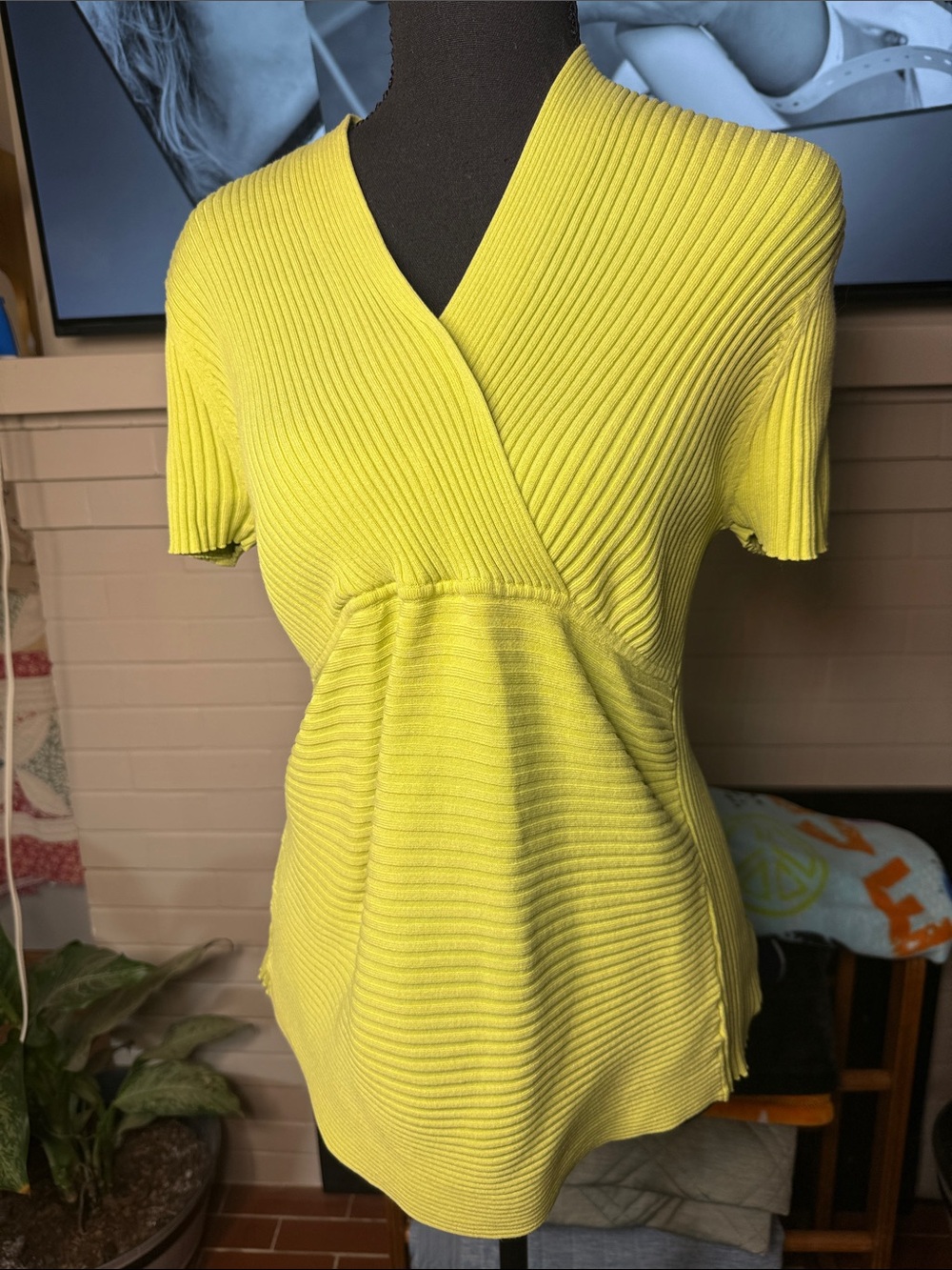 August Silk Lemon Lime Ribbed V-Neck Short Sleeve Tunic
